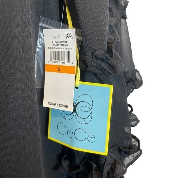 CeCe Ruffle Chiffon Shift Dress in Rich Black Small NWT NEW - Picture 4 of 7